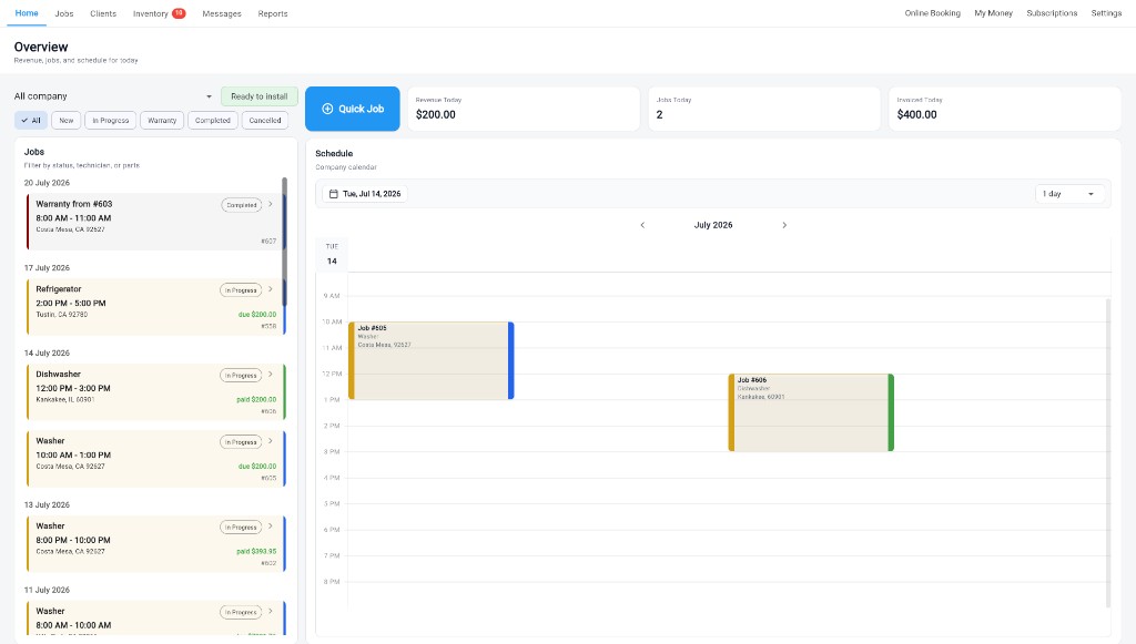 Taskrol appliance repair job management workspace